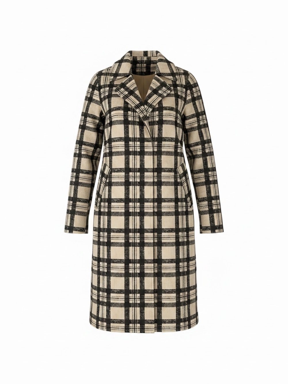 Solitaire Black & Cream Plaid Coat with Red Trim Tag